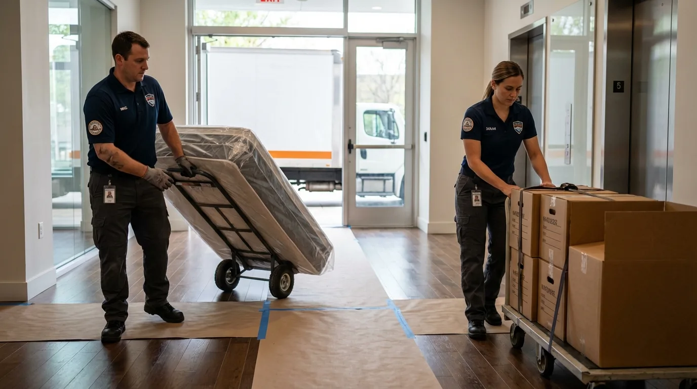 Professional apartment movers loading elevator in Wharton, NJ
