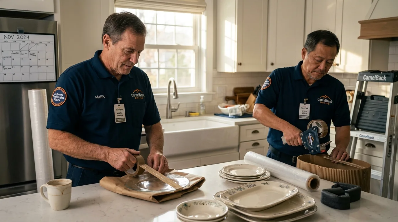 Professional crew packing kitchen dishware in Wharton, NJ